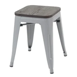 4er-Set Hocker MCW-A73 inkl. Holz-Sitzfläche, Metallhocker Sitzhocker, Metall Industriedesign stapelbar ~ grau