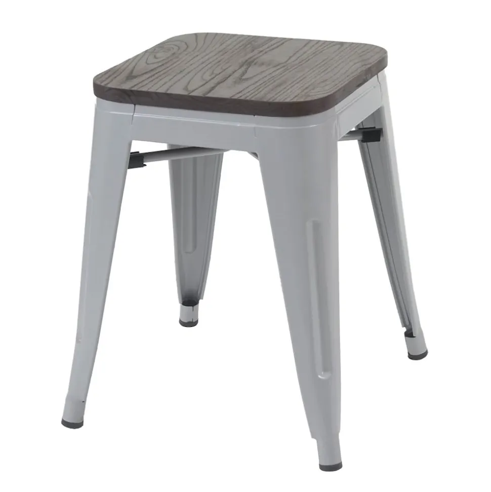 4er-Set Hocker MCW-A73 inkl. Holz-Sitzfläche, Metallhocker Sitzhocker, Metall Industriedesign stapelbar ~ grau
