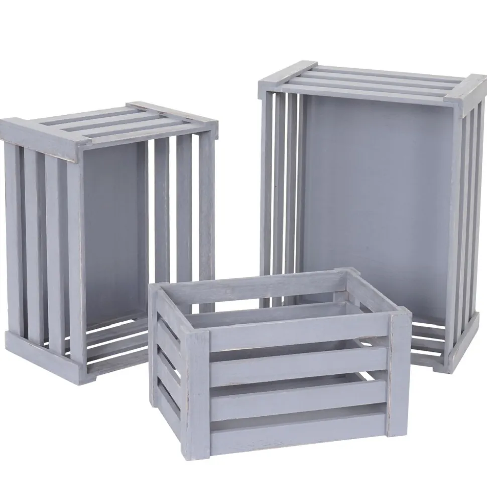 3er Set Holzkiste MCW-C56, Weinkiste Dekokiste Aufbewahrungskiste Obstkiste, Shabby-Look Vintage ~ grau, shabby