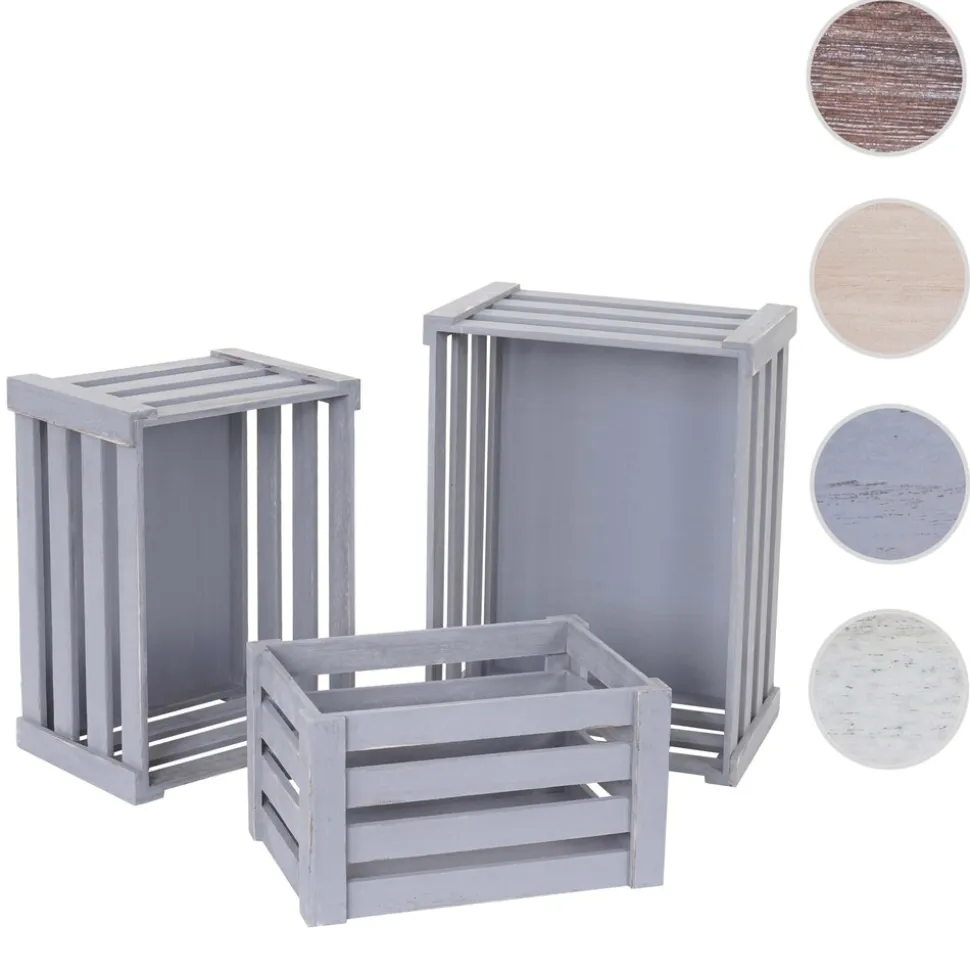 3er Set Holzkiste MCW-C56, Weinkiste Dekokiste Aufbewahrungskiste Obstkiste, Shabby-Look Vintage ~ grau, shabby