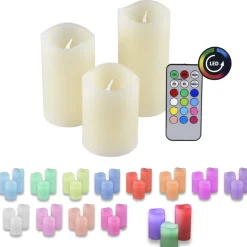 3er Set IOIO LED 48 Echtwachskerzen mit Farbwechsel und Fernbedienung