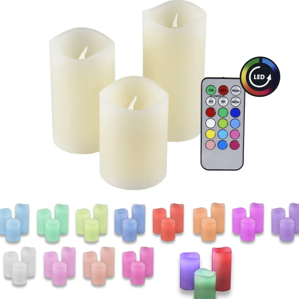3er Set IOIO LED 48 Echtwachskerzen mit Farbwechsel und Fernbedienung