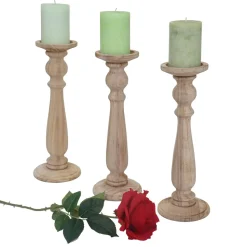 3er Set Kerzenständer H360, Kerzenhalter, Shabby-Look Vintage Höhe 35cm ~ naturbraun