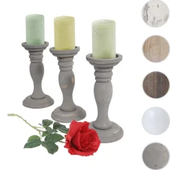 3er Set Kerzenständer H361, Kerzenhalter, Shabby-Look Vintage Höhe 24cm ~ grau