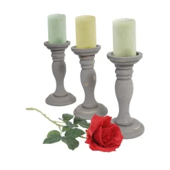 3er Set Kerzenständer H361, Kerzenhalter, Shabby-Look Vintage Höhe 24cm ~ grau