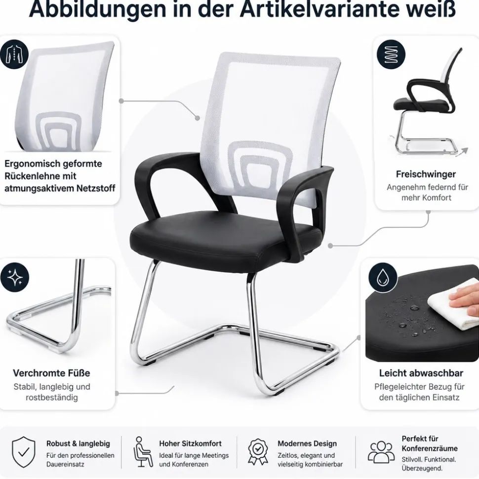 2er-Set Konferenzstuhl Afragola, Besucherstuhl, Kunstleder MVG-zertifiziert ~ schwarz