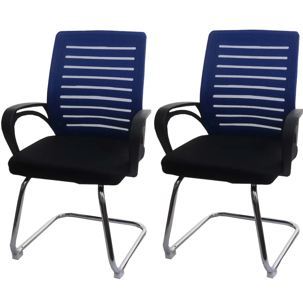 2er-Set Konferenzstuhl MCW-K51, Besucherstuhl Freischwinger, 150kg belastbar Stoff/Textil ~ blau