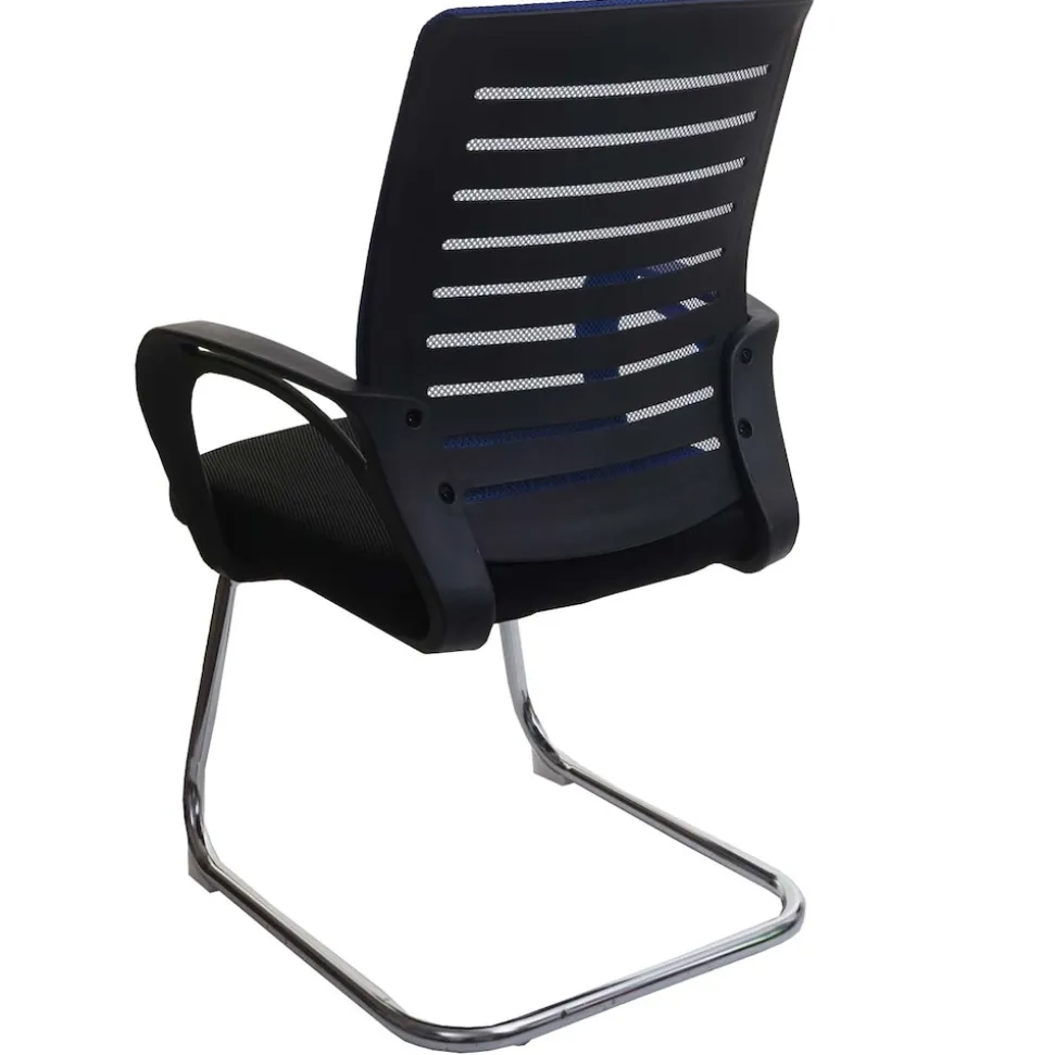 2er-Set Konferenzstuhl MCW-K51, Besucherstuhl Freischwinger, 150kg belastbar Stoff/Textil ~ blau