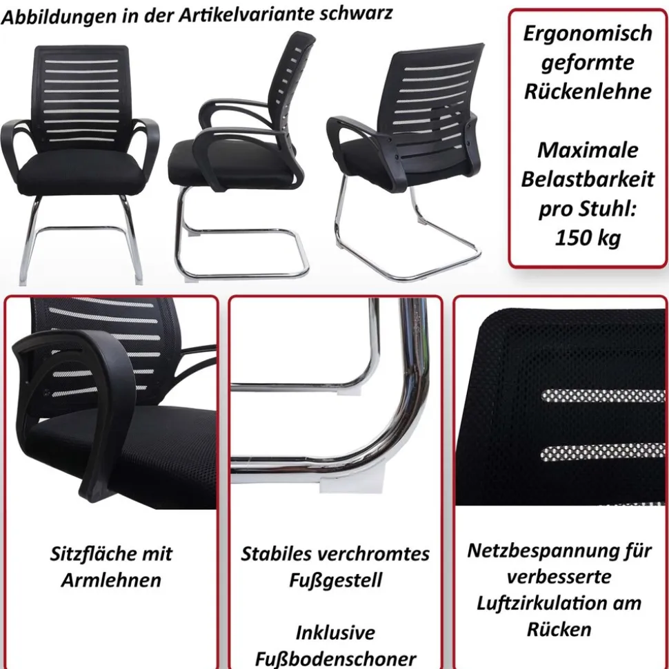 2er-Set Konferenzstuhl MCW-K51, Besucherstuhl Freischwinger, 150kg belastbar Stoff/Textil ~ blau