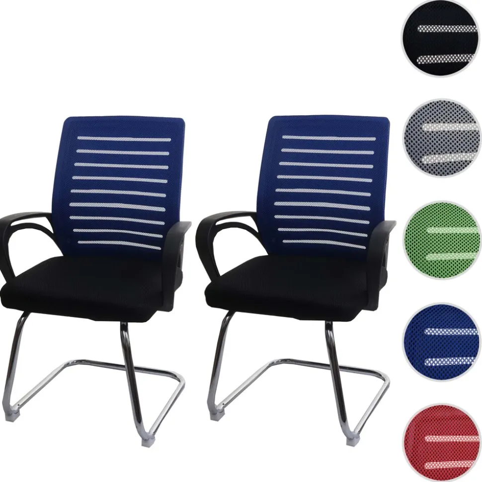 2er-Set Konferenzstuhl MCW-K51, Besucherstuhl Freischwinger, 150kg belastbar Stoff/Textil ~ blau