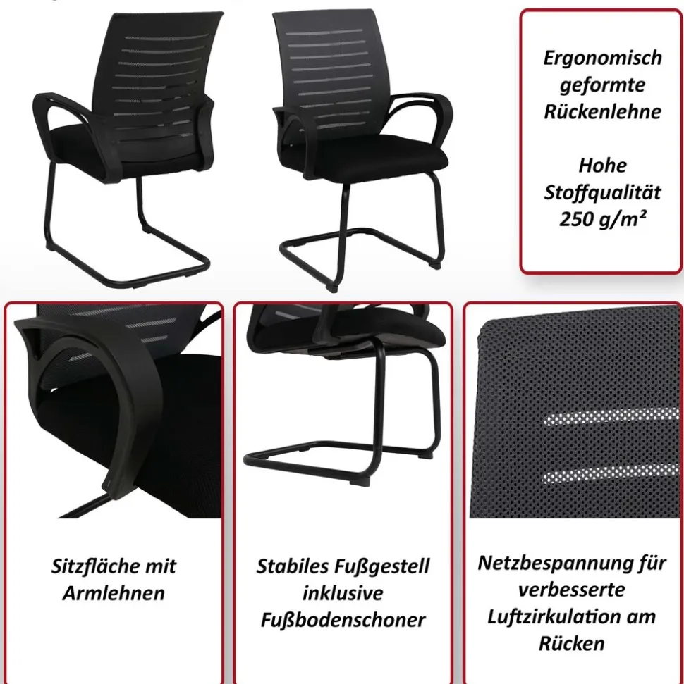 2er-Set Konferenzstuhl MCW-K51, Besucherstuhl Freischwinger, Stoff/Textil (250g/m²) MVG ~ rot, Gestell schwarz