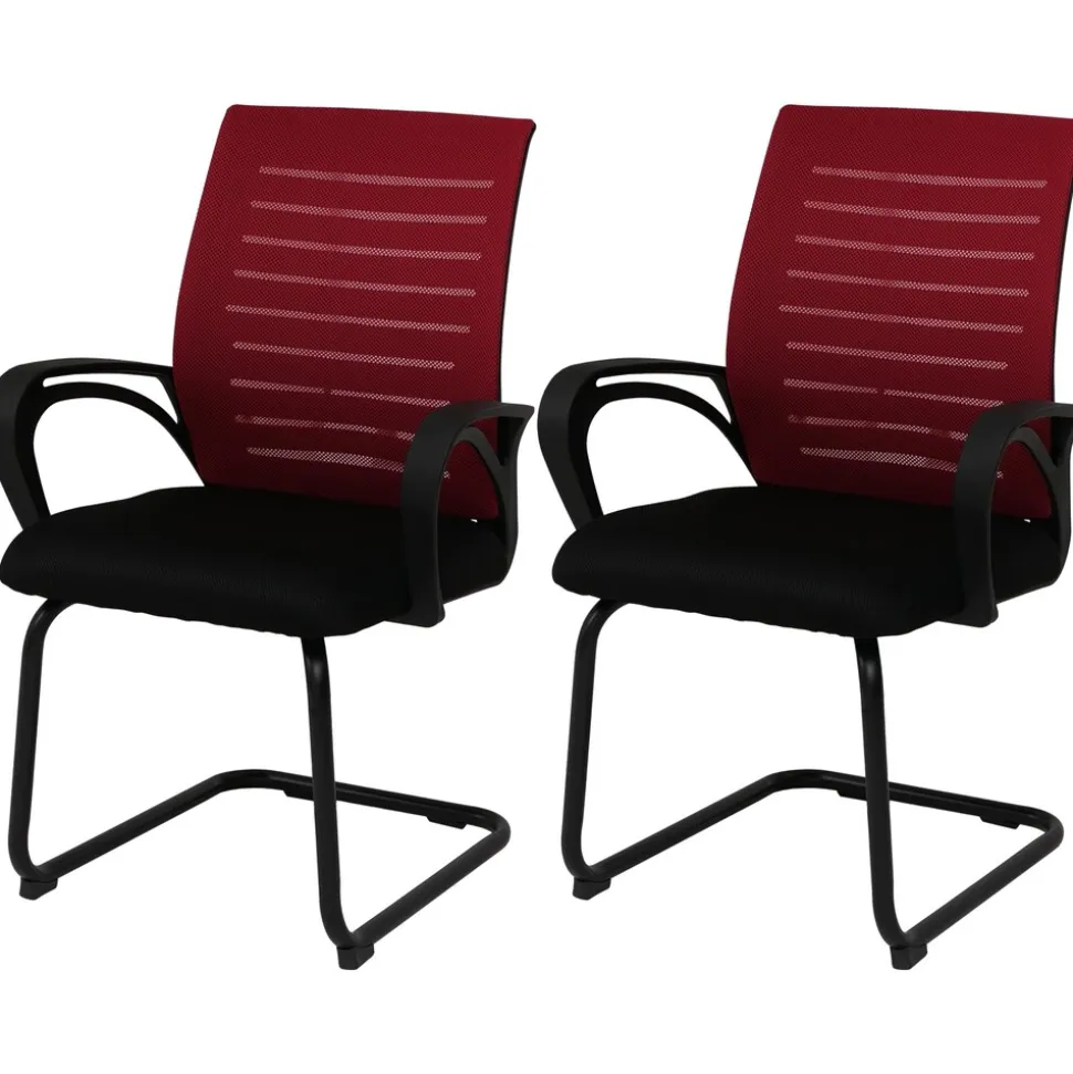 2er-Set Konferenzstuhl MCW-K51, Besucherstuhl Freischwinger, Stoff/Textil (250g/m²) MVG ~ rot, Gestell schwarz