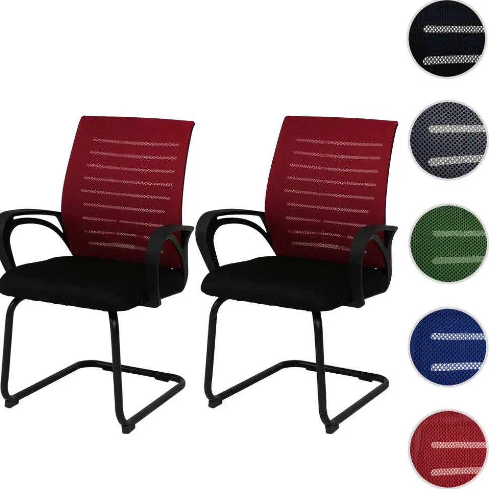 2er-Set Konferenzstuhl MCW-K51, Besucherstuhl Freischwinger, Stoff/Textil (250g/m²) MVG ~ rot, Gestell schwarz