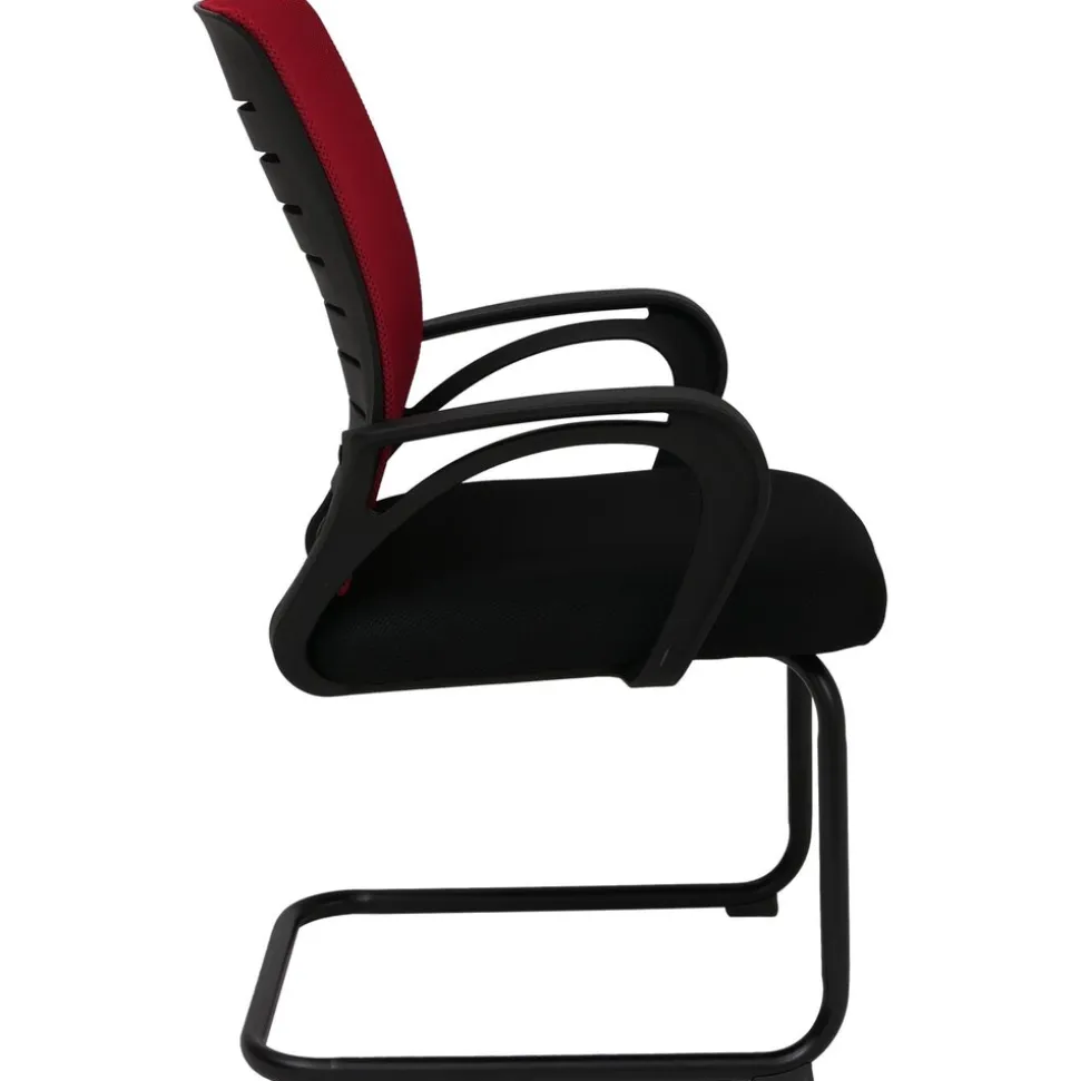 2er-Set Konferenzstuhl MCW-K51, Besucherstuhl Freischwinger, Stoff/Textil (250g/m²) MVG ~ rot, Gestell schwarz