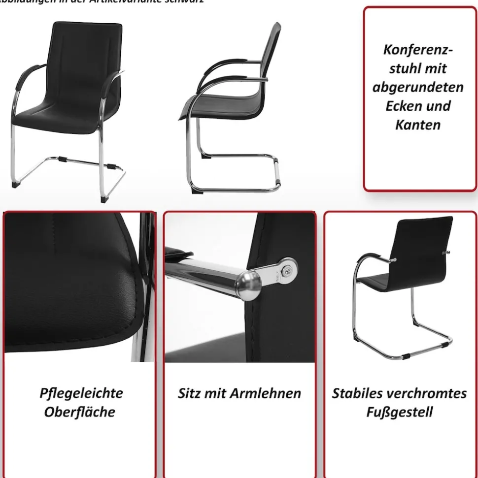 2er-Set Konferenzstuhl Perm, Besucherstuhl Freischwinger ~ braun