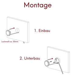 3er Set LED Einbauspot Unterbauspot Edelstahl gebürstet 12VDC 3 Watt Warmweiß 6,3 cm Ø Einbaustrahler für Möbel inkl. Aufsatzring