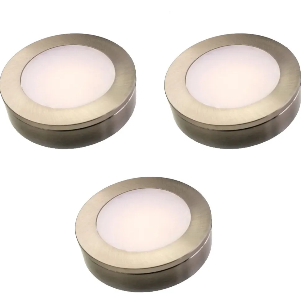 3er Set LED Einbauspot Unterbauspot Edelstahl gebürstet 12VDC 3 Watt Warmweiß 6,3 cm Ø Einbaustrahler für Möbel inkl. Aufsatzring