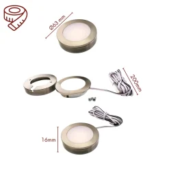 3er Set LED Einbauspot Unterbauspot Edelstahl gebürstet 12VDC 3 Watt Warmweiß 6,3 cm Ø Einbaustrahler für Möbel inkl. Aufsatzring