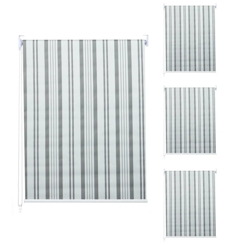 4er-Set Rollo MCW-D52, Fensterrollo Seitenzugrollo Jalousie, 100x160cm Sonnenschutz blickdicht ~ grau/weiß