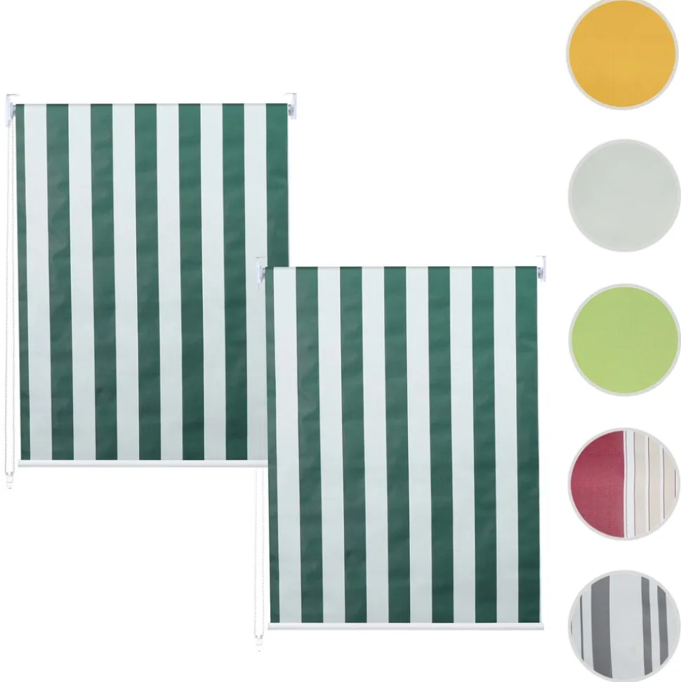 2er-Set Rollo MCW-D52, Fensterrollo Seitenzugrollo Jalousie, 100x160cm Sonnenschutz blickdicht ~ grün/weiß