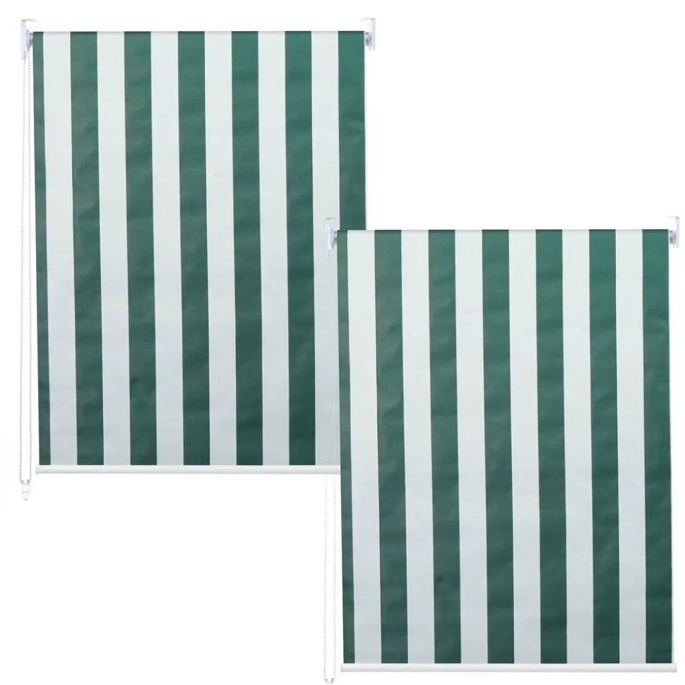 2er-Set Rollo MCW-D52, Fensterrollo Seitenzugrollo Jalousie, 100x160cm Sonnenschutz blickdicht ~ grün/weiß