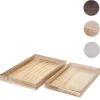 2er Set Schale H285, Serviertablett Frühstückstablett Holztablett Dekotablett, Shabby-Look Vintage ~ naturbraun