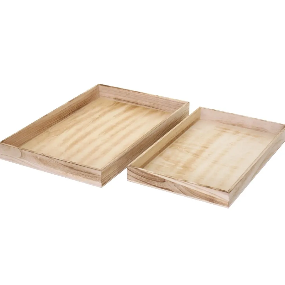 2er Set Schale H285, Serviertablett Frühstückstablett Holztablett Dekotablett, Shabby-Look Vintage ~ naturbraun