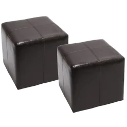 2er-Set Sitzhocker Carrara, Leder + Kunstleder, 36x36x36cm MVG-zertifiziert ~ braun