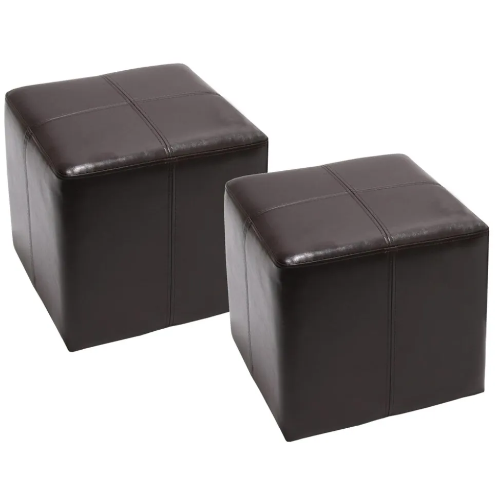 2er-Set Sitzhocker Carrara, Leder + Kunstleder, 36x36x36cm MVG-zertifiziert ~ braun