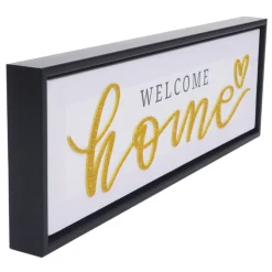 4er-Set Wandbild MCW-N96, Wanddekoration Bilderrahmen Sprüche Smile Home, Holz Leinwand 15x45cm