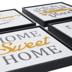 4er-Set Wandbild MCW-N96, Wanddekoration Bilderrahmen Sprüche Sweet Home Welcome World Family, Holz Leinwand 30x30cm