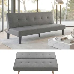 3er-Sofa MCW-G11, Couch Schlafsofa Gästebett Bettsofa Klappsofa, Schlaffunktion 195cm ~ Stoff/Textil, grau