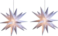 2er Sparset Weihnachtssterne LED Dekosterne 25cm Weiss für AUSSEN Kabel mit Trafo 3D Stern 18 Zackig Leuchtstern Weihnachtslicht Winterbeleuchtung 3D Stern Weihnachtslicht