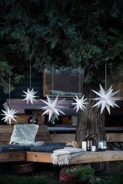 2er Sparset Weihnachtssterne LED Dekosterne 25cm Weiss für AUSSEN Kabel mit Trafo 3D Stern 18 Zackig Leuchtstern Weihnachtslicht Winterbeleuchtung 3D Stern Weihnachtslicht