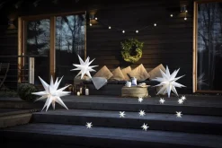 2er Sparset Weihnachtssterne LED Dekosterne 25cm Weiss für AUSSEN Kabel mit Trafo 3D Stern 18 Zackig Leuchtstern Weihnachtslicht Winterbeleuchtung 3D Stern Weihnachtslicht