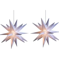 2er Sparset Weihnachtssterne LED Dekosterne 25cm Weiss für AUSSEN Kabel mit Trafo 3D Stern 18 Zackig Leuchtstern Weihnachtslicht Winterbeleuchtung 3D Stern Weihnachtslicht