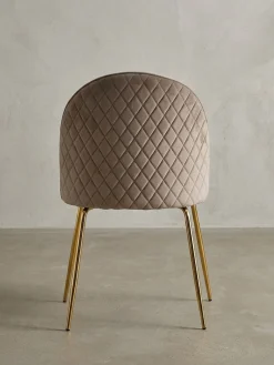 Esszimmerstuhl 2er Set Samtbezug mit Metallgestell Schalenform Skandinavisch gepolstert, Beige 53x50x87 cm