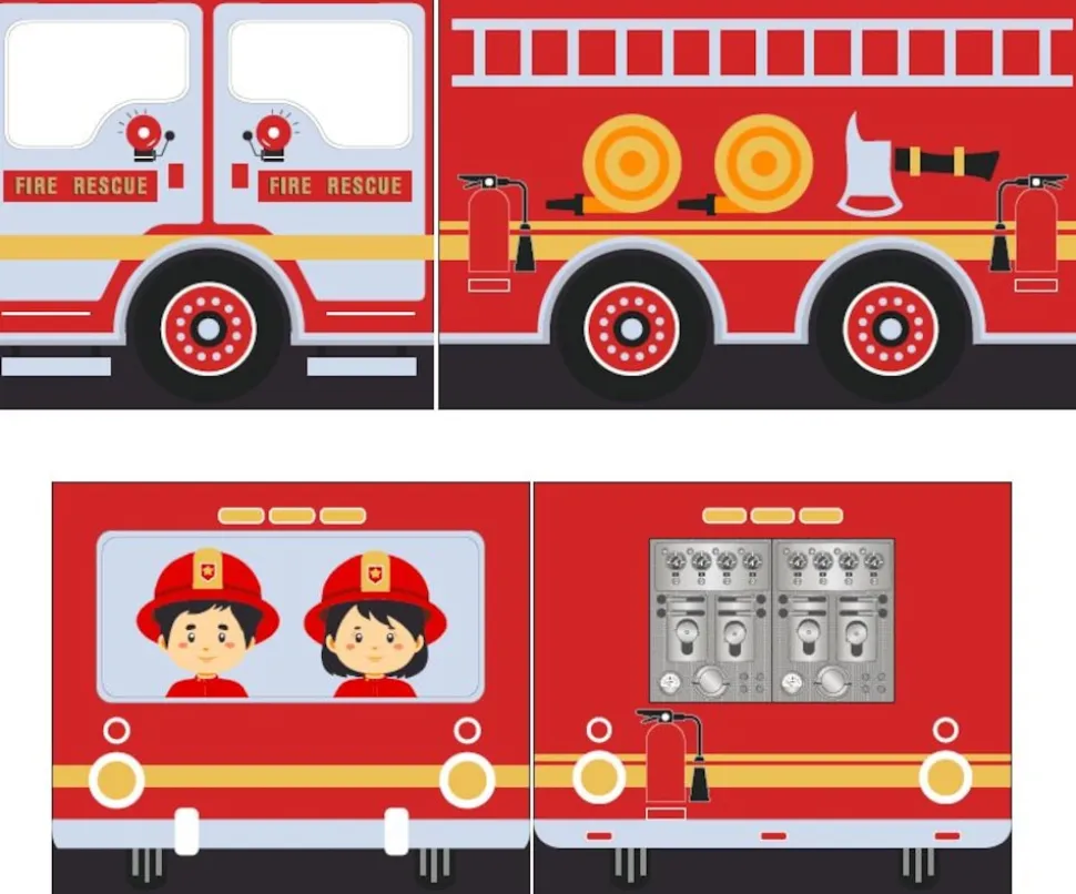FAGUS halbhohes Bett 90 x 200 cm, inkl. Lattenrost, mit Textilset "FIRE RESCUE", Ausf. Buche massiv natur