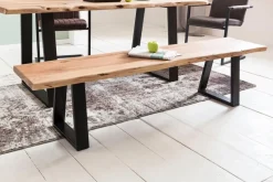 FineBuy Baumstamm Esszimmerbank 160 cm Baumkante Massivholz Essbank Holzbank