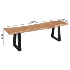 FineBuy Baumstamm Esszimmerbank 160 cm Baumkante Massivholz Essbank Holzbank