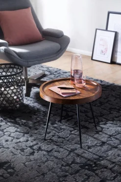 FineBuy Beistelltisch rund 46x40x46cm Sheesham massiv Holz Metall Couchtisch