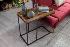 FineBuy Beistelltisch Sheesham massiv Holz Tabletttisch Abstelltisch Holz Metall