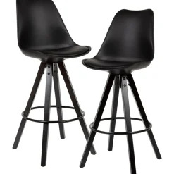 FineBuy 2er Set Barhocker Schwarz Tresenhocker Kunstleder mit Lehne Barstuhl