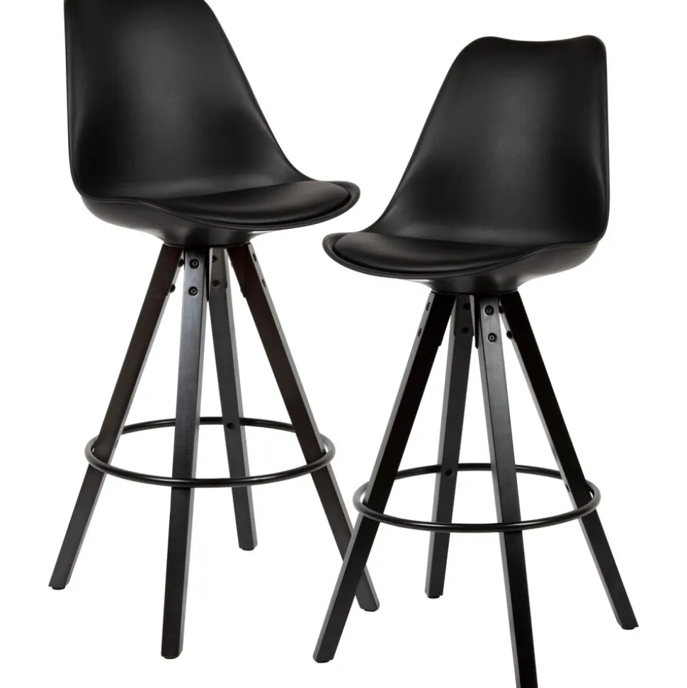 FineBuy 2er Set Barhocker Schwarz Tresenhocker Kunstleder mit Lehne Barstuhl