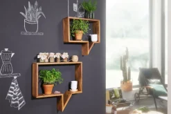 FineBuy 2er Set Wandregale Massivholz Sheesham Regal Wand Wandboard Cubes