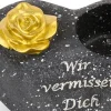 Grabschmuck Herz Schwarz mit Rose Spruch Wir vermissen Dich Grabdeko Grabherz Wetterfest Grabdekoration Gedenkstein Teelichthalter Trauerstein