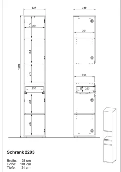 Hochschrank HAMBURG Soft-Close Modern 33x181x34 cm Steingrau