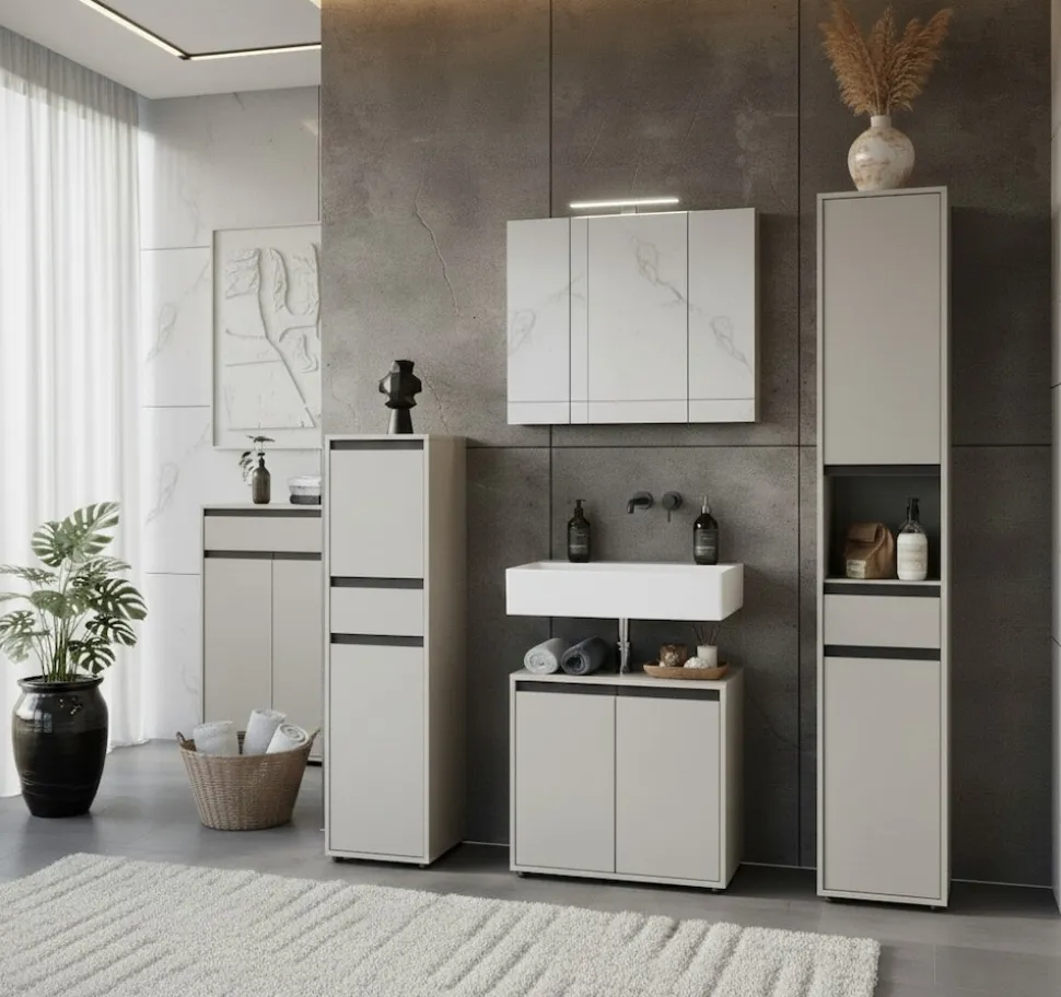 Hochschrank HAMBURG Soft-Close Modern 33x181x34 cm Steingrau
