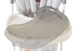 Hochstuhl Hunny klappbar, 5-Punkt-Sicherheitsgurt zweiteiliger Tisch, Ablagekorb grau beige