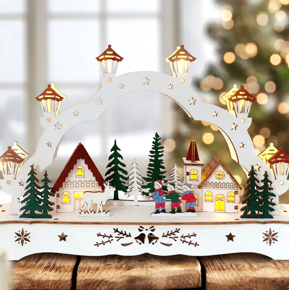 HTI-Living Leuchtbogen in modernem Weiß Kinder mit Reh